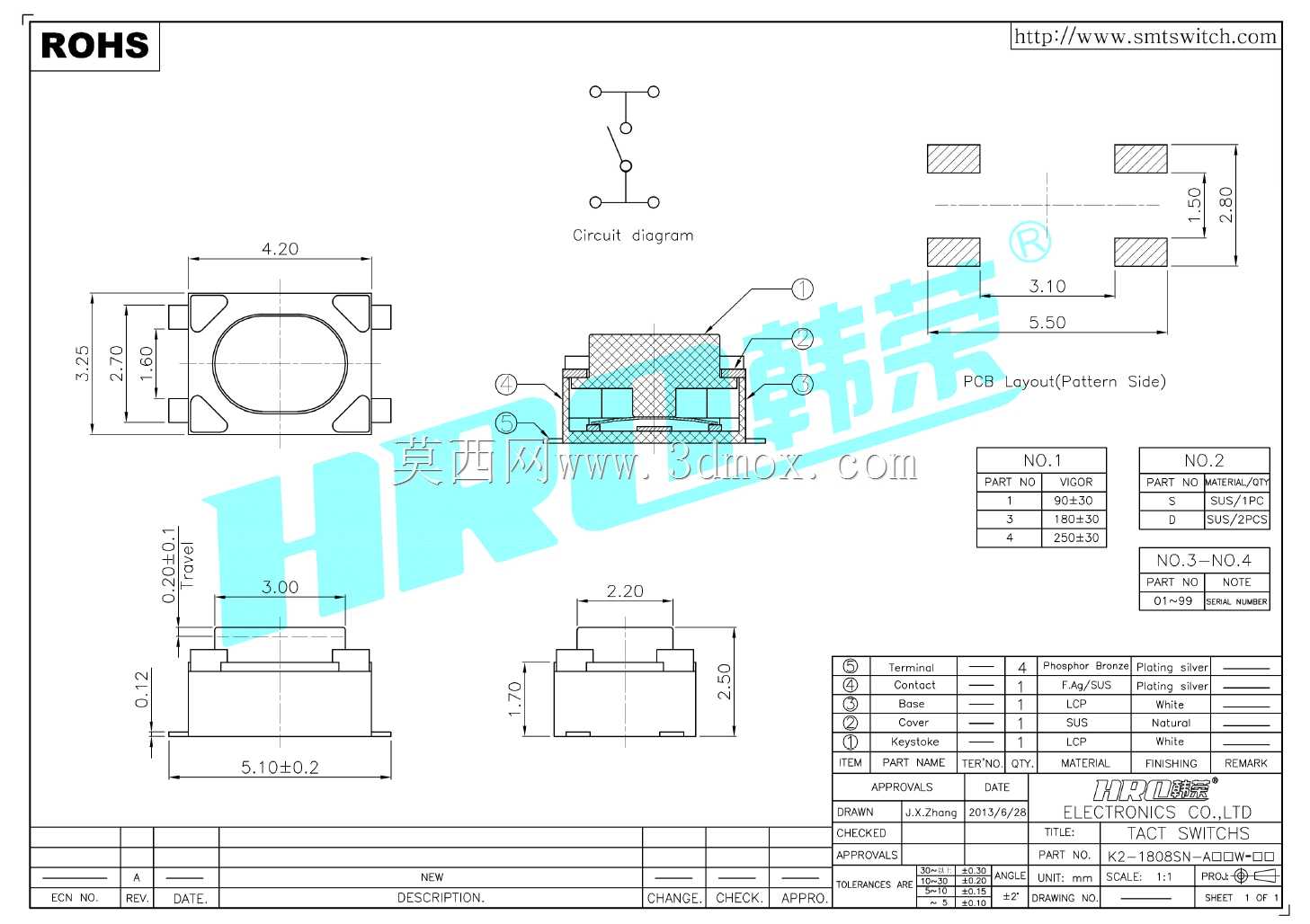 K2-1808SN-A4SW微型触觉开关