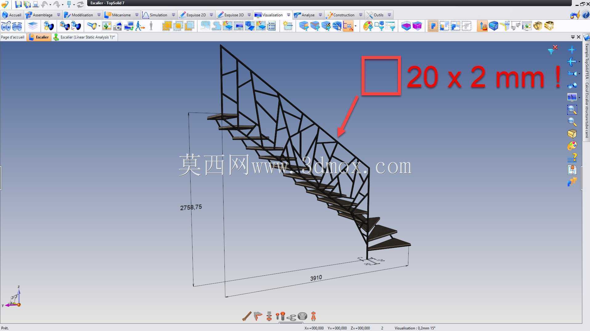 Calcul escalier管carrés 20x2-TopSolid'FEA