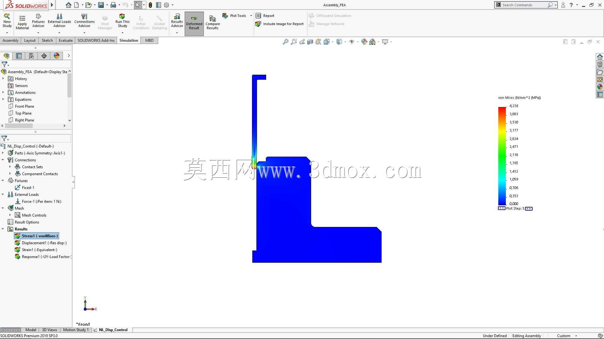 SolidWorks 2019中的塑料套筒轴承压装仿真