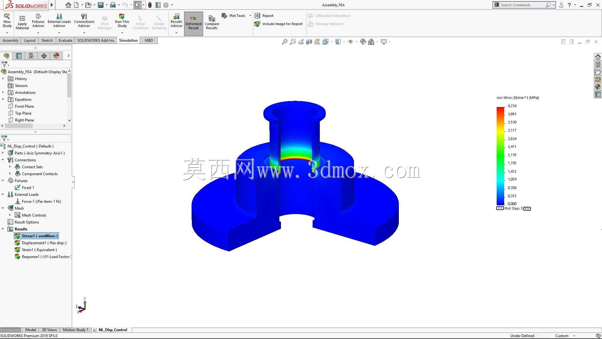 SolidWorks 2019中的塑料套筒轴承压装仿真