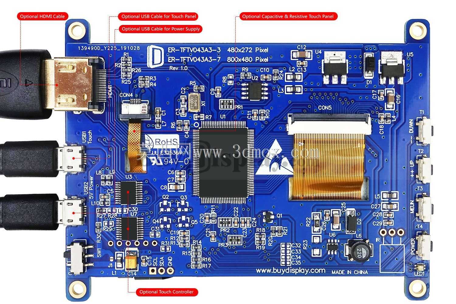 IPS TFT 4.3Ӣ����ʾ��Raspberry Pi��USB������800x480 HDMI