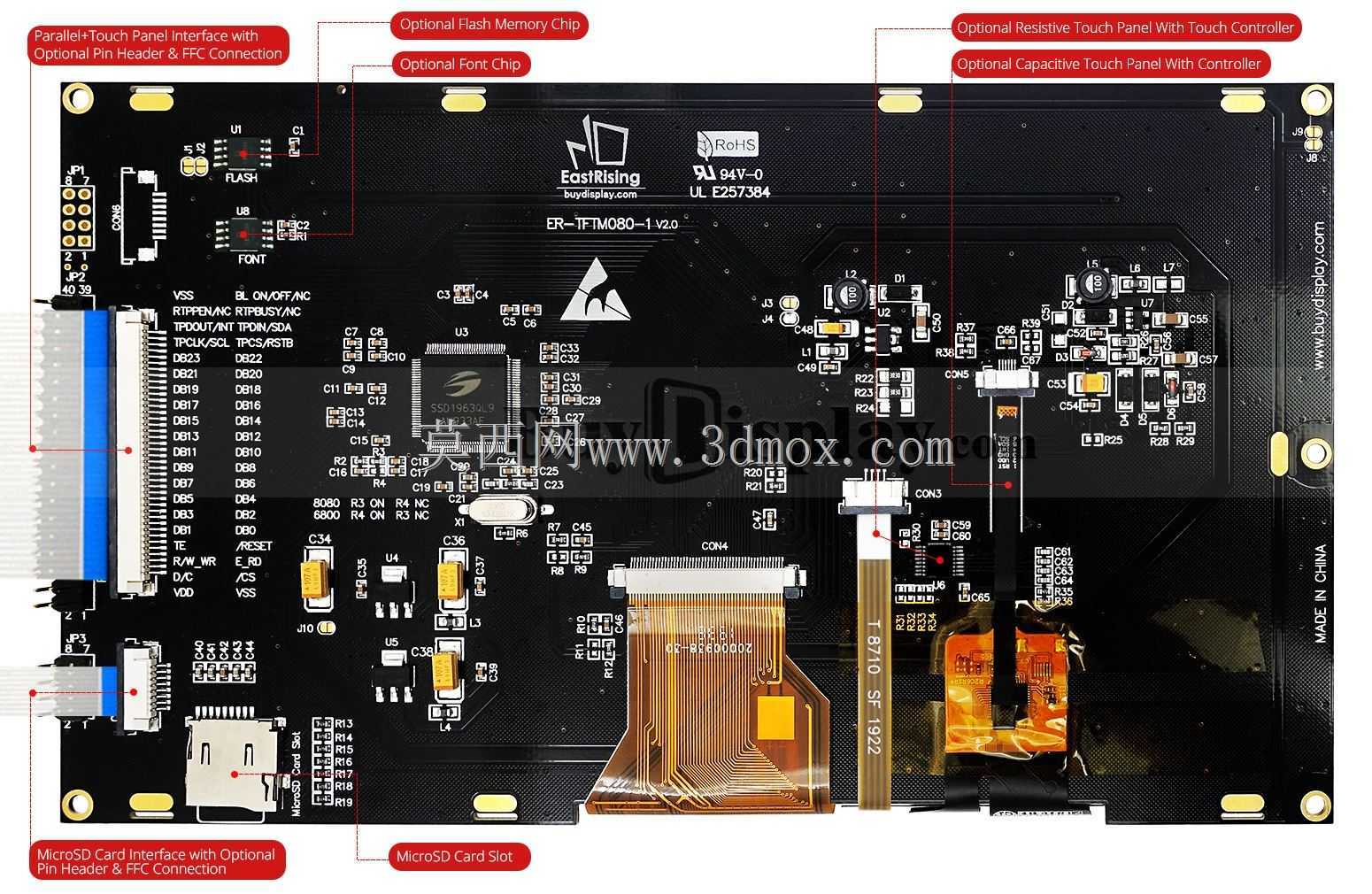 用于Arduino的彩色8英寸TFT触摸屏LCD显示模块,带SSD1963