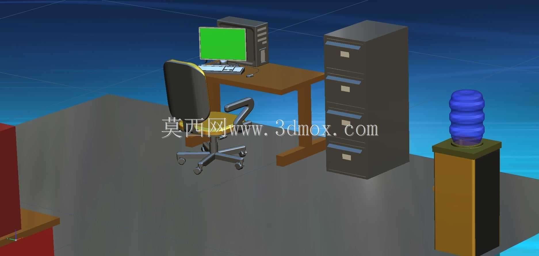 萨拉。Mesa com computador,armário e Mesa com morsa。