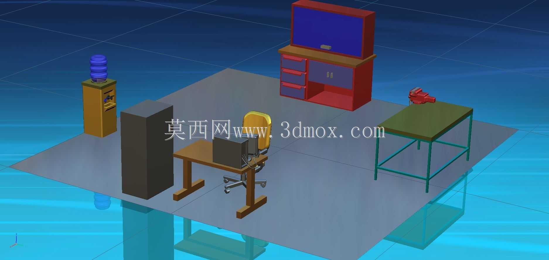 萨拉。Mesa com computador,armário e Mesa com morsa。