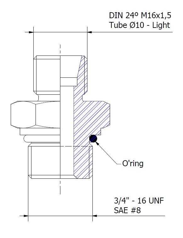 带O形圈M16x1,5的公螺柱联轴器-SAE 8