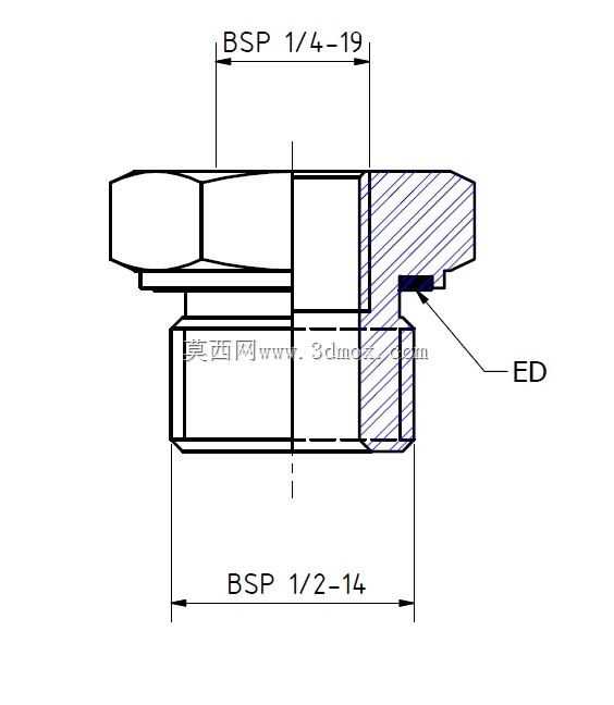 带ED密封件的公母接头-BSP 1/2 X 1/4