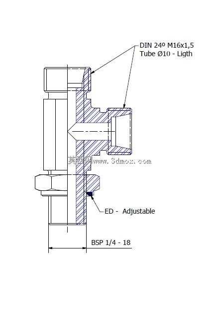 三通横向男式BSP 1/4-18 Orientável Tubo 10级