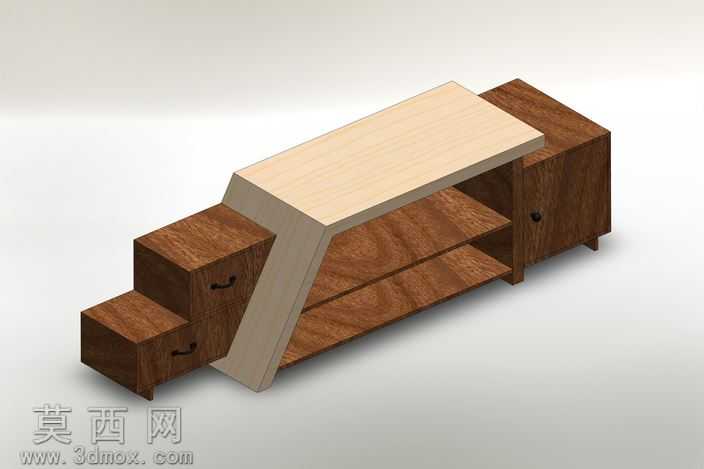 现代错落式伸缩实木电视柜设计作品