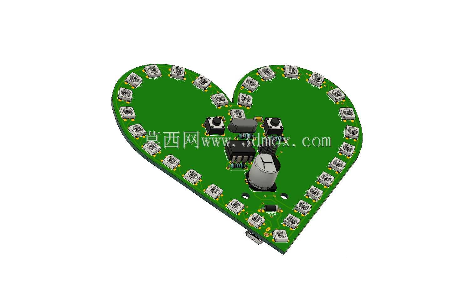 带有WS2811 LED的心形PCB