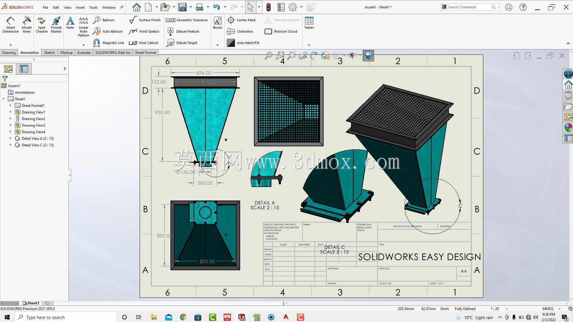 Solidworks教程#220如何用金属板设计工业用进料斗