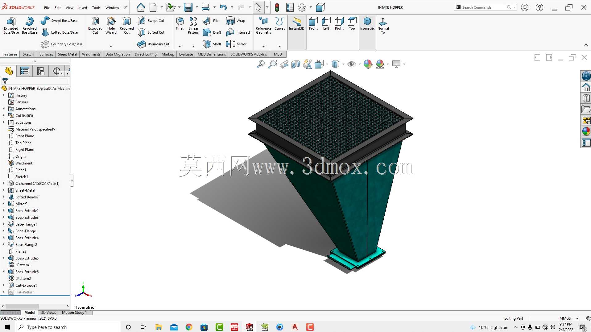 Solidworks教程#220如何用金属板设计工业用进料斗