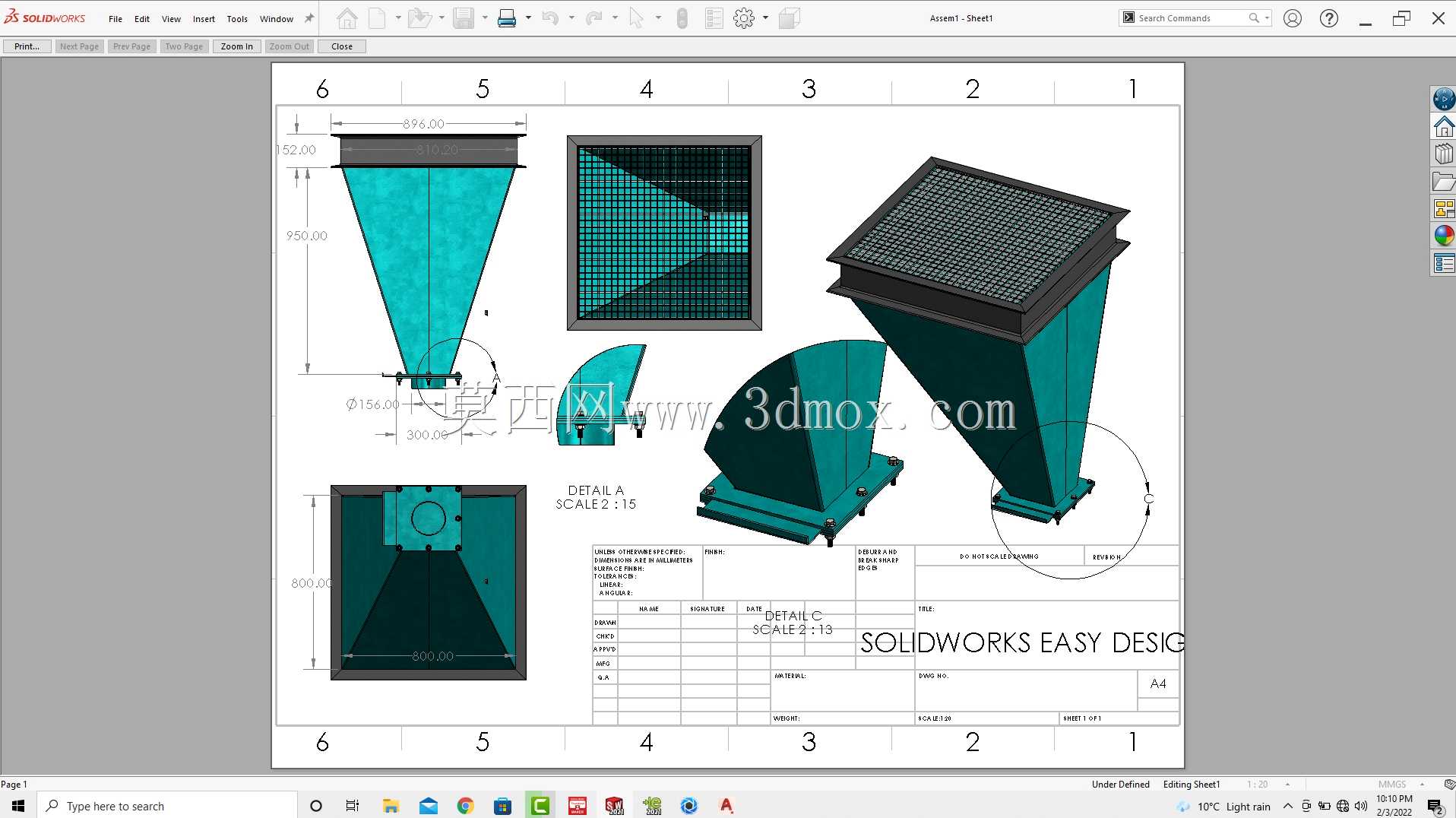 Solidworks教程#220如何用金属板设计工业用进料斗