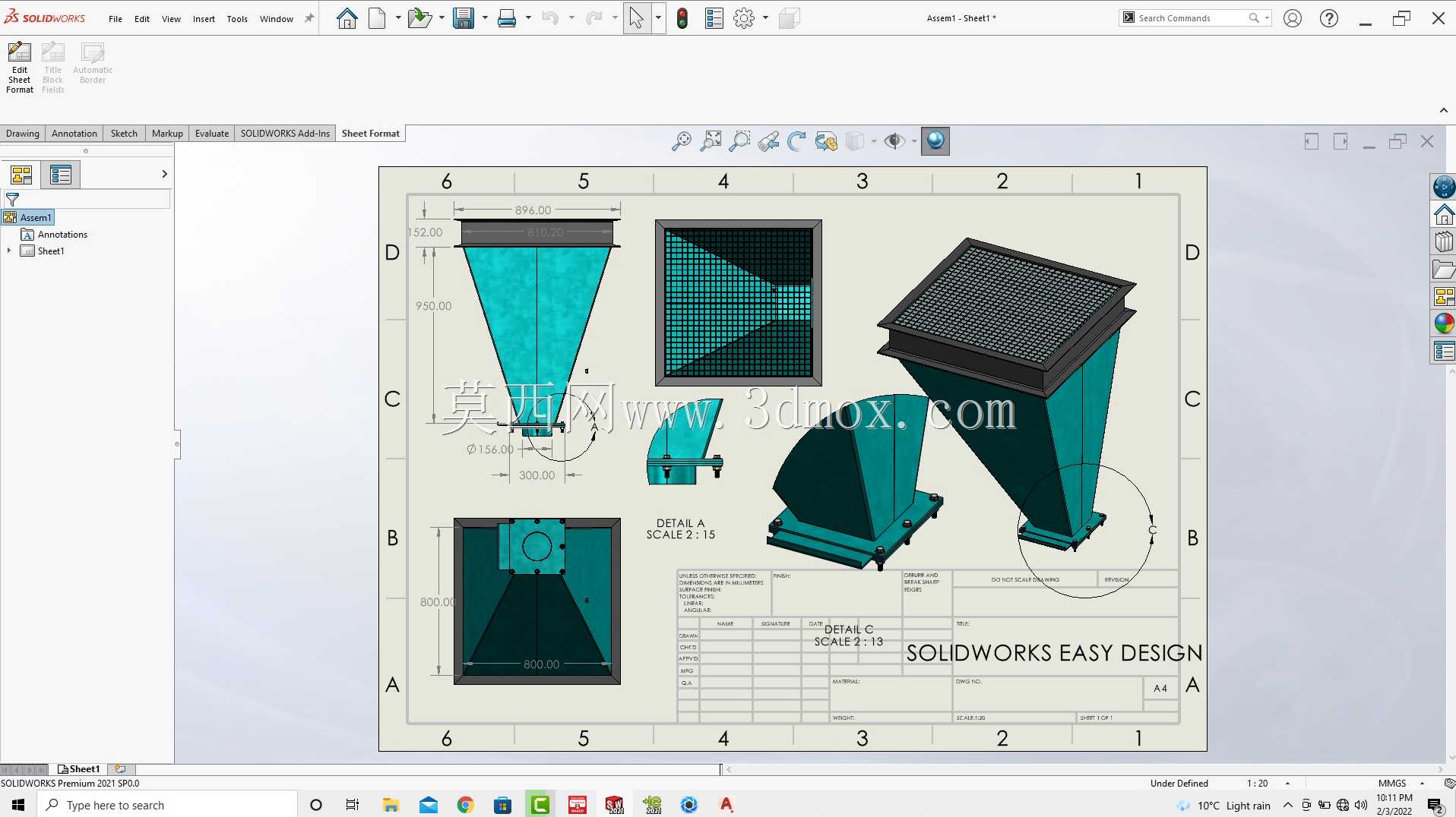 Solidworks教程#220如何用金属板设计工业用进料斗