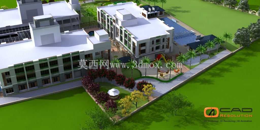 外包度假村建筑3D外部建模和渲染项目