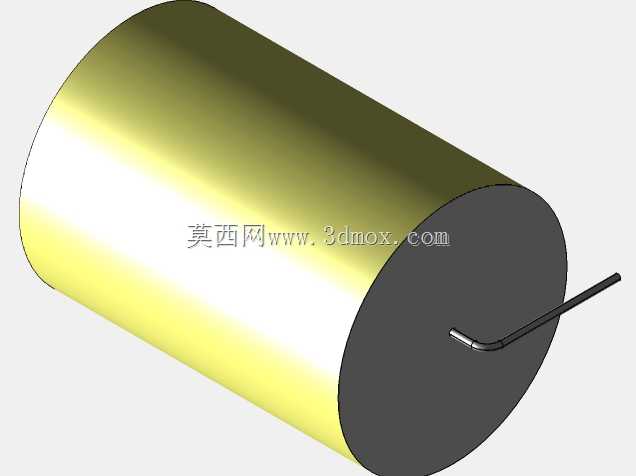 直径43 mm的轴向或圆柱形薄膜电容器3D模型(聚酯和聚丙烯,黄色)