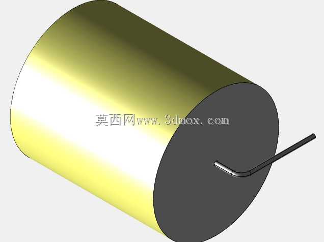 直径38.5 mm的轴向或圆柱形薄膜电容器3D模型(聚酯和聚丙烯,黄色)