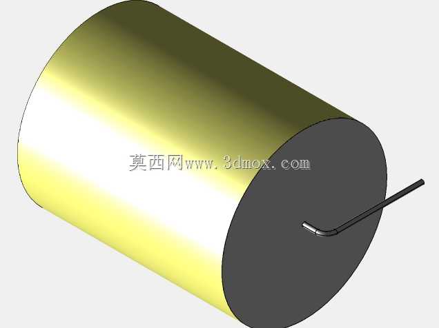直径37.5mm的轴向或圆柱形薄膜电容器3D模型(聚酯和聚丙烯,黄色)