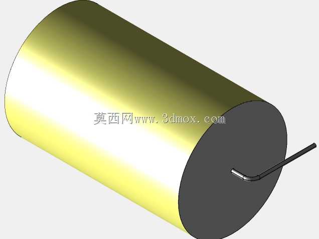 直径37.5mm的轴向或圆柱形薄膜电容器3D模型(聚酯和聚丙烯,黄色)