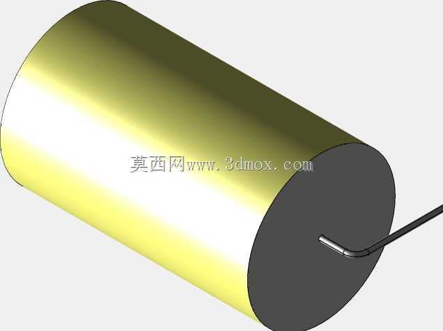 直径34 mm的轴向或圆柱形薄膜电容器3D模型(聚酯和聚丙烯,黄色)