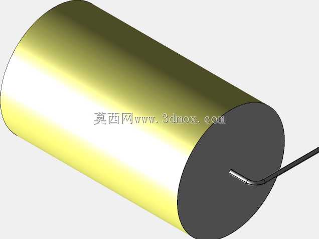 直径34.5mm的轴向或圆柱形薄膜电容器3D模型(聚酯和聚丙烯,黄色)