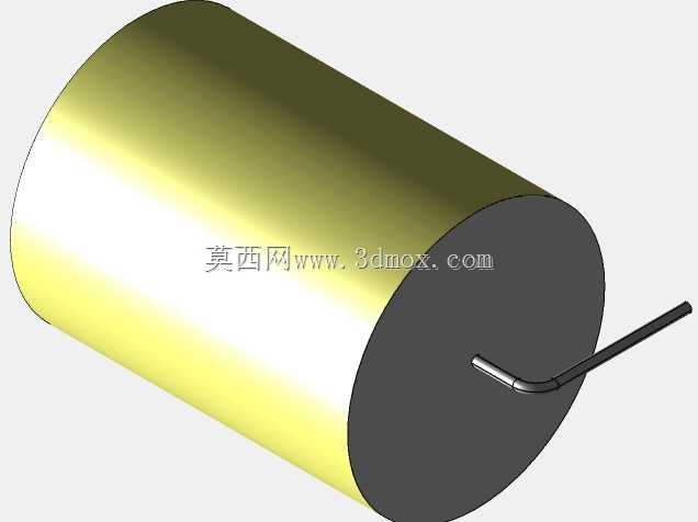 直径33.5mm的轴向或圆柱形薄膜电容器3D模型(聚酯和聚丙烯,黄色)