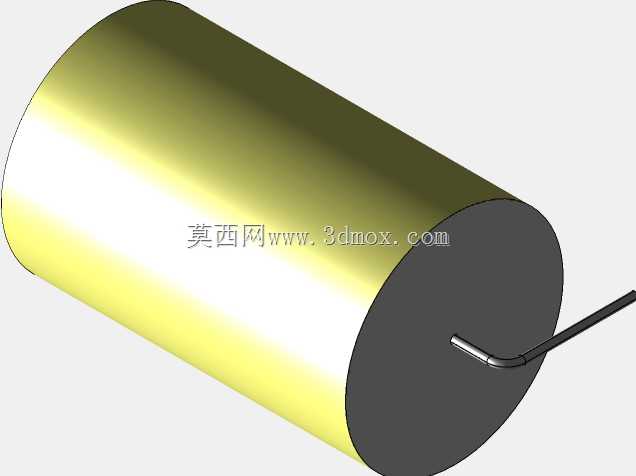 直径33.5mm的轴向或圆柱形薄膜电容器3D模型(聚酯和聚丙烯,黄色)
