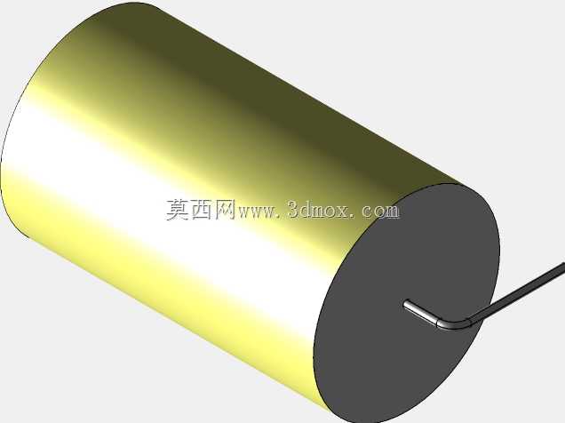 直径为31.5mm的轴向或圆柱形薄膜电容器3D模型(聚酯和聚丙烯,黄色)