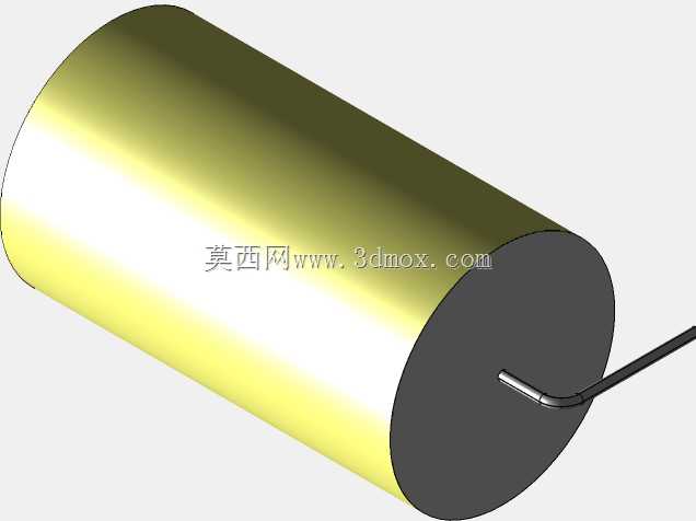 直径30.5mm的轴向或圆柱形薄膜电容器3D模型(聚酯和聚丙烯,黄色)