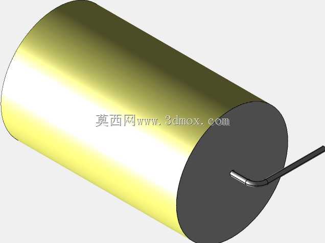直径29.5mm的轴向或圆柱形薄膜电容器3D模型(聚酯和聚丙烯,黄色)