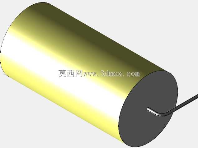 直径28 mm的轴向或圆柱形薄膜电容器3D模型(聚酯和聚丙烯,黄色)