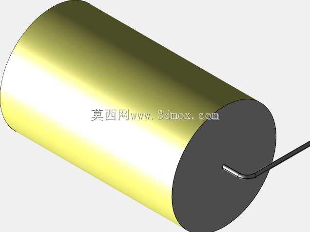 直径为28.5mm的轴向或圆柱形薄膜电容器3D模型(聚酯和聚丙烯,黄色)