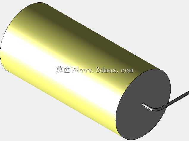 直径为28.5mm的轴向或圆柱形薄膜电容器3D模型(聚酯和聚丙烯,黄色)