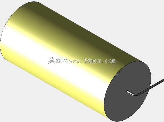 直径为28.5mm的轴向或圆柱形薄膜电容器3D模型(聚酯和聚丙烯,黄色)