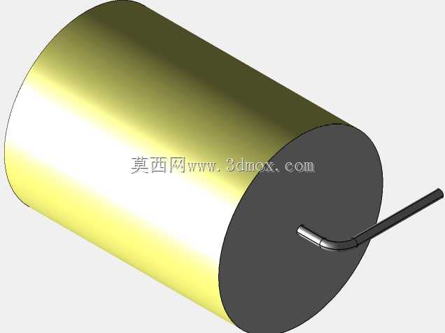 直径26 mm的轴向或圆柱形薄膜电容器3D模型(聚酯和聚丙烯,黄色)