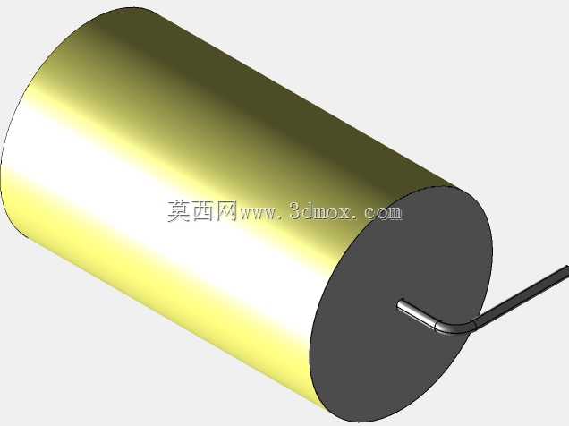 直径26 mm的轴向或圆柱形薄膜电容器3D模型(聚酯和聚丙烯,黄色)