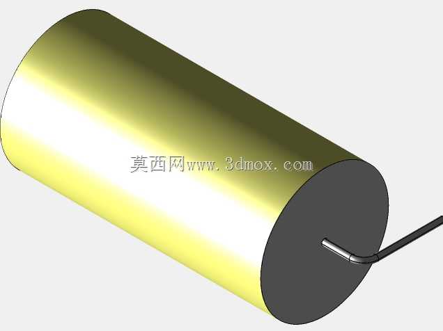 直径26 mm的轴向或圆柱形薄膜电容器3D模型(聚酯和聚丙烯,黄色)