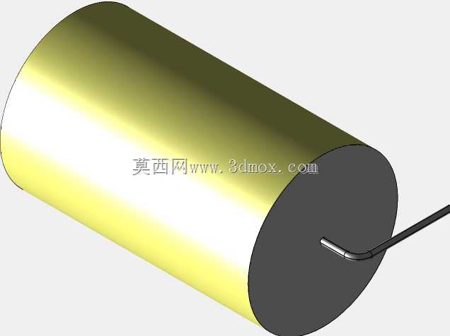 直径26.5mm的轴向或圆柱形薄膜电容器3D模型(聚酯和聚丙烯,黄色)