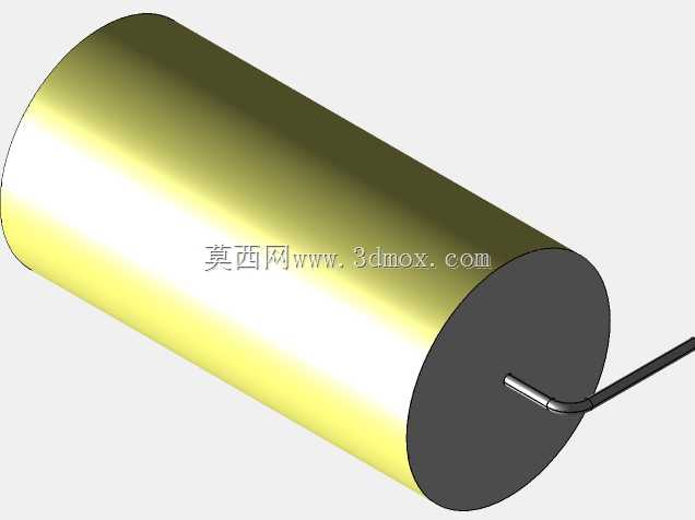 直径26.5mm的轴向或圆柱形薄膜电容器3D模型(聚酯和聚丙烯,黄色)