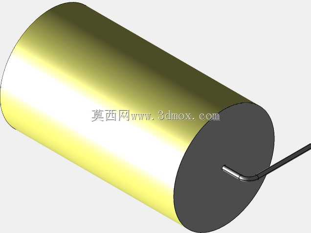 直径25.5mm的轴向或圆柱形薄膜电容器3D模型(聚酯和聚丙烯,黄色)