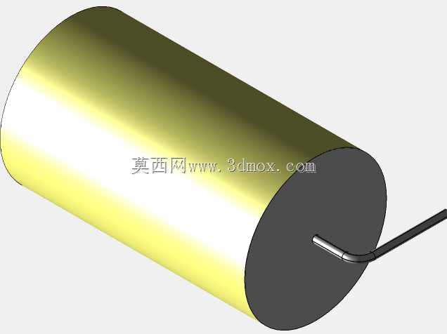 直径25.5mm的轴向或圆柱形薄膜电容器3D模型(聚酯和聚丙烯,黄色)
