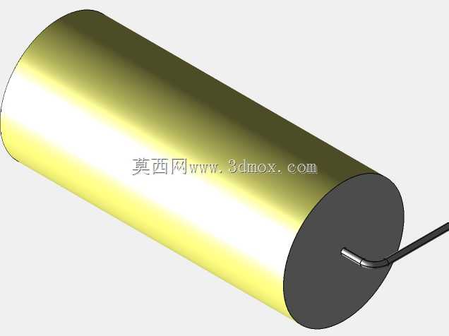 直径25.5mm的轴向或圆柱形薄膜电容器3D模型(聚酯和聚丙烯,黄色)