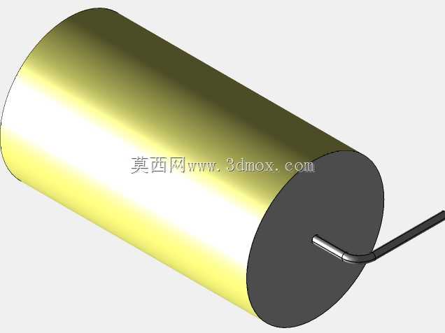 直径为24.5mm的轴向或圆柱形薄膜电容器3D模型(聚酯和聚丙烯,黄色)