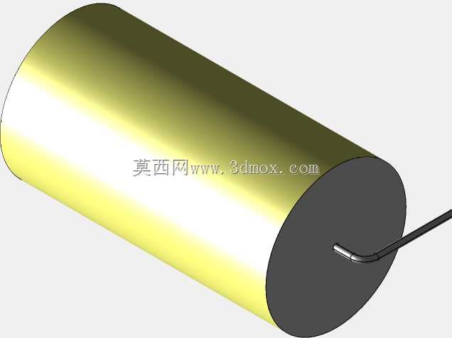 直径为24.5mm的轴向或圆柱形薄膜电容器3D模型(聚酯和聚丙烯,黄色)