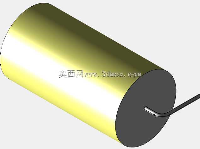 直径为24.5mm的轴向或圆柱形薄膜电容器3D模型(聚酯和聚丙烯,黄色)