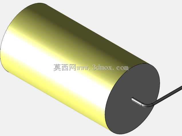 直径为23 mm的轴向或圆柱形薄膜电容器3D模型(聚酯和聚丙烯,黄色)