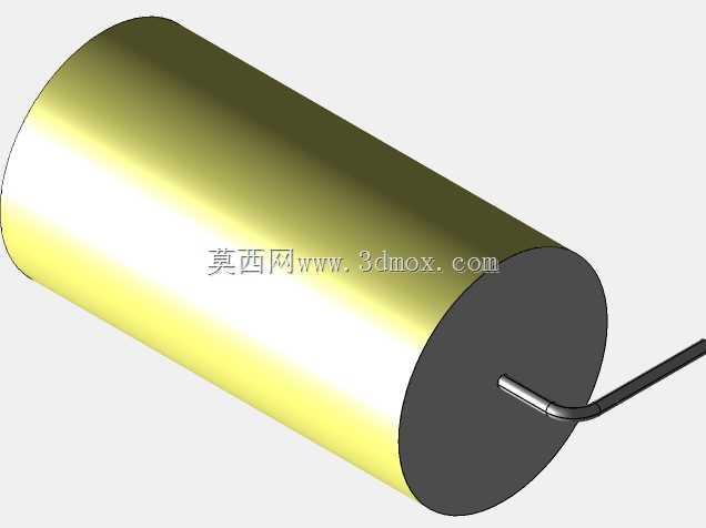 直径为23 mm的轴向或圆柱形薄膜电容器3D模型(聚酯和聚丙烯,黄色)
