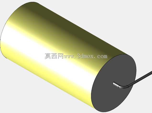 直径为23 mm的轴向或圆柱形薄膜电容器3D模型(聚酯和聚丙烯,黄色)