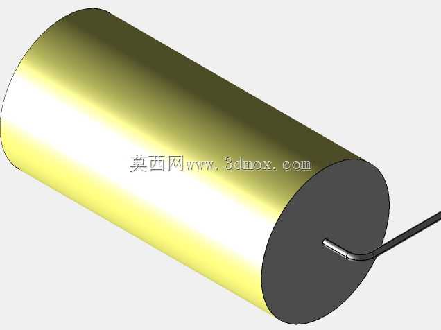 直径为23 mm的轴向或圆柱形薄膜电容器3D模型(聚酯和聚丙烯,黄色)