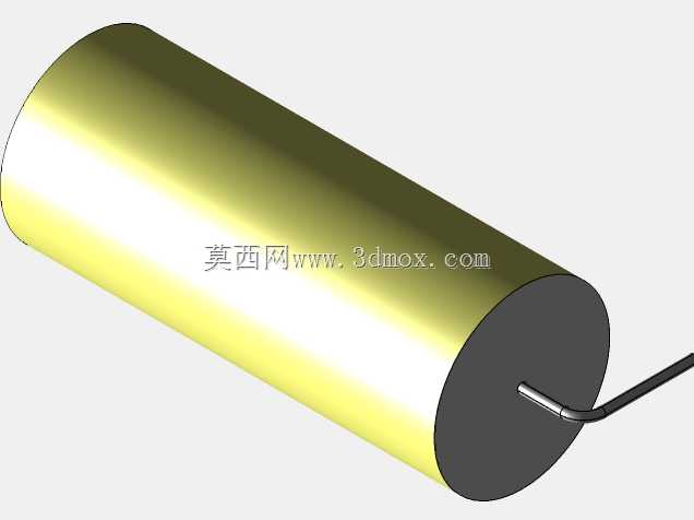 直径为23 mm的轴向或圆柱形薄膜电容器3D模型(聚酯和聚丙烯,黄色)