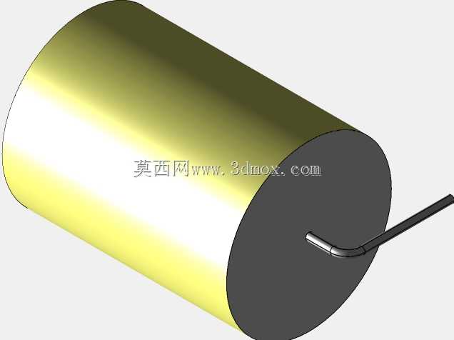 直径23.5mm的轴向或圆柱形薄膜电容器3D模型(聚酯和聚丙烯,黄色)